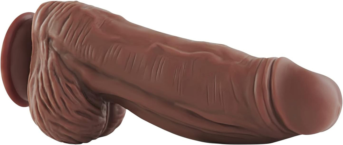 XXL Realistic Dildo with Suction Cup, Huge Thick Monster Silicone Dildo, Dual Density Anal Dildo Plugs, Large Size Adult Sex Toy for Experienced Men Woman, 9.5 Inch (Brown)