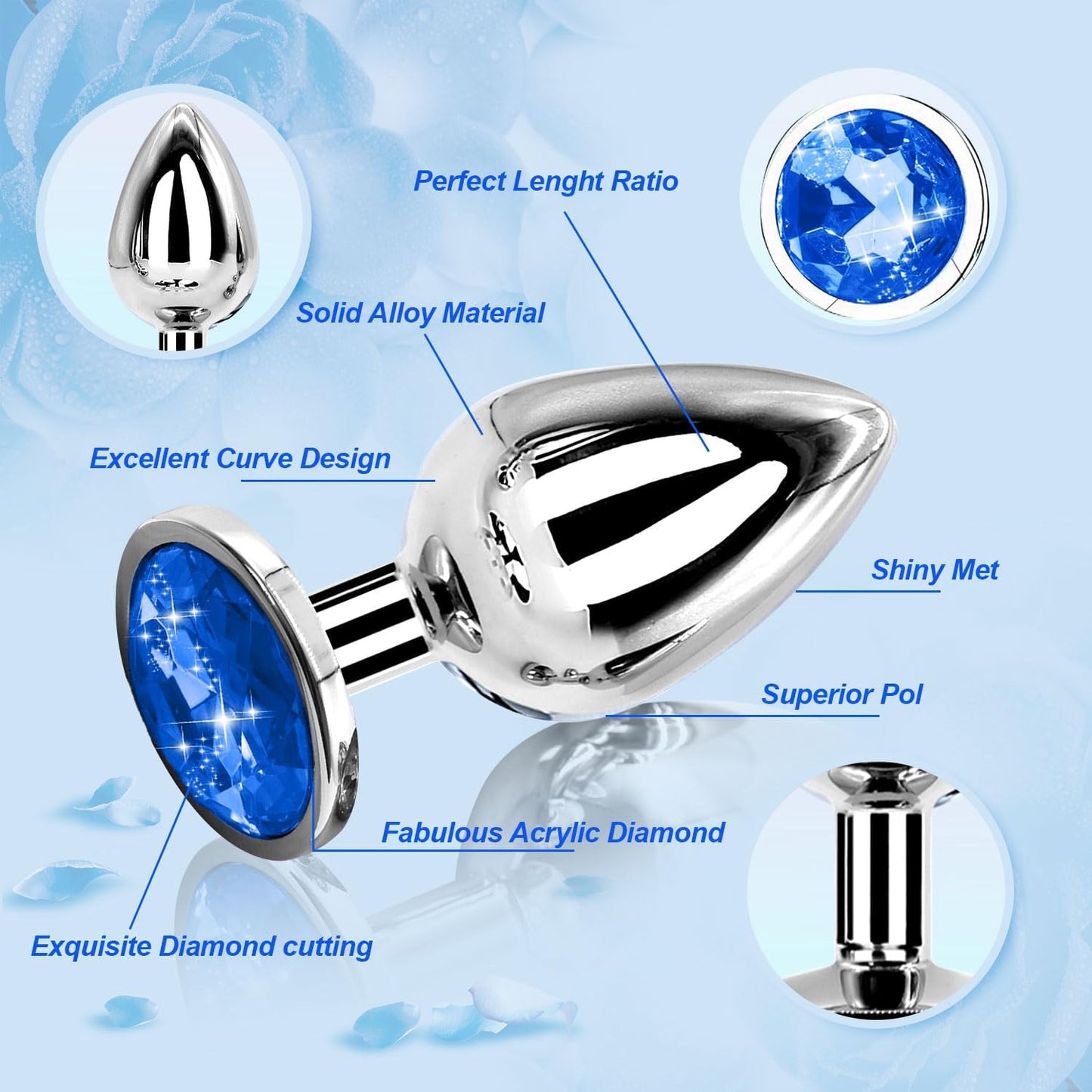 BKL3-3 Sizes of Stainless Steel Universal Exercise Plug Kit for Men and Women (Blue) Male Exercise Metal Crystal Diamond Beginner Plug Kit