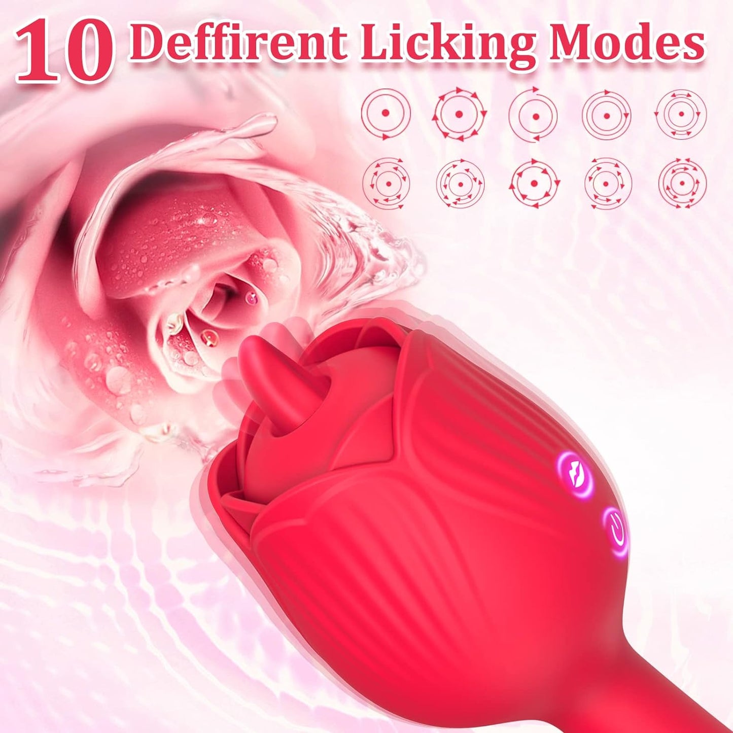 Licking Clitoral G-Spot Dildo Vibrator, Rose Sex Toys for Women Rechargeable Clit Nipple Anal Vaginal Massager with 10 Modes, Blowjob Adult Sex Toy & Game