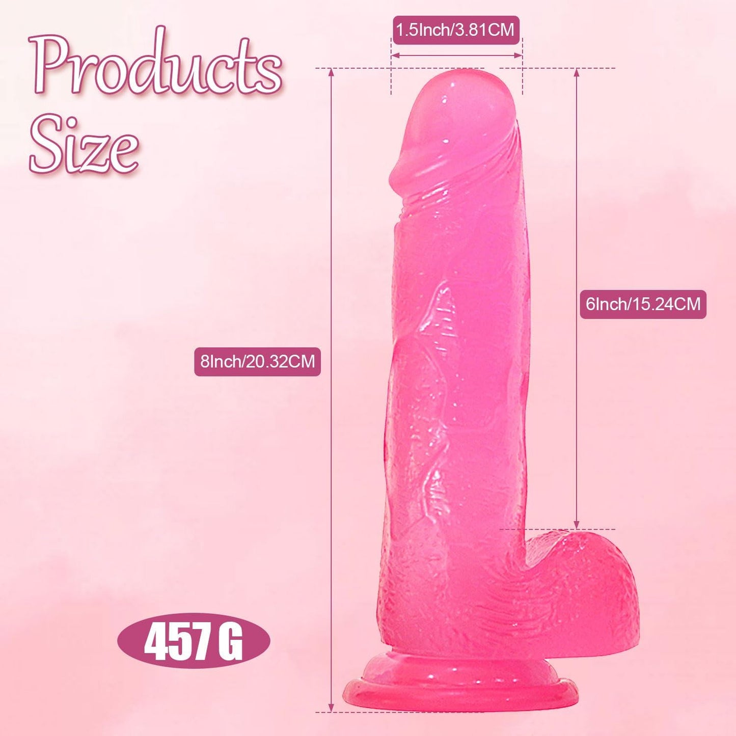 Vy15-8-Inch Suction Cup Pink Silicone Realistic Classic Hands-Free Suction Cup Tool to Meet Your Needs to the Greatest Extent