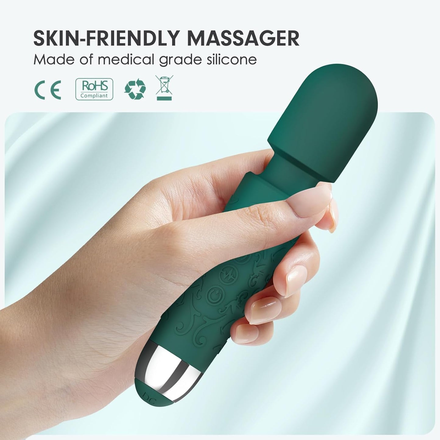 Electric Neck Massager, Rechargeable Handheld Waterproof Mini Massager, Green