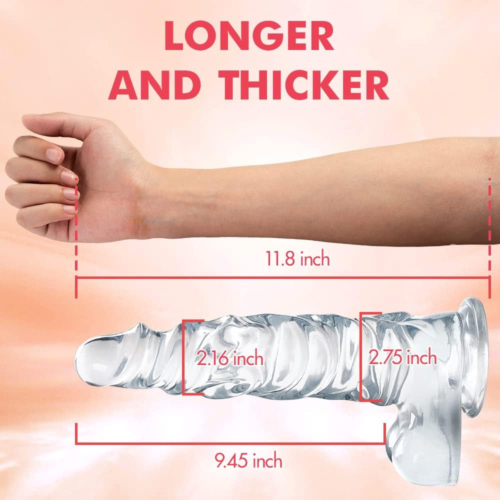 Huge Realistic Dildo,Xxl Clear G Spot Dildo for Women,Small Glans Big Thick with Special Curve Design for Quick Orgasm,Strong Suction Cup Lifelike Dildo for Hands-Free Play(11.8 * 2.75)
