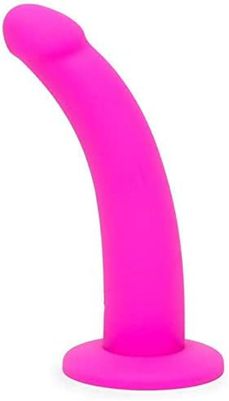 Curved Dildo - 6 Inch Silicone Suction Cup Dildo - Slim Flexible Anal Dildo - Harness Compatible Strap on Dildo - Adult Sex Toys for Men, Women & Couples - Waterproof - Pink