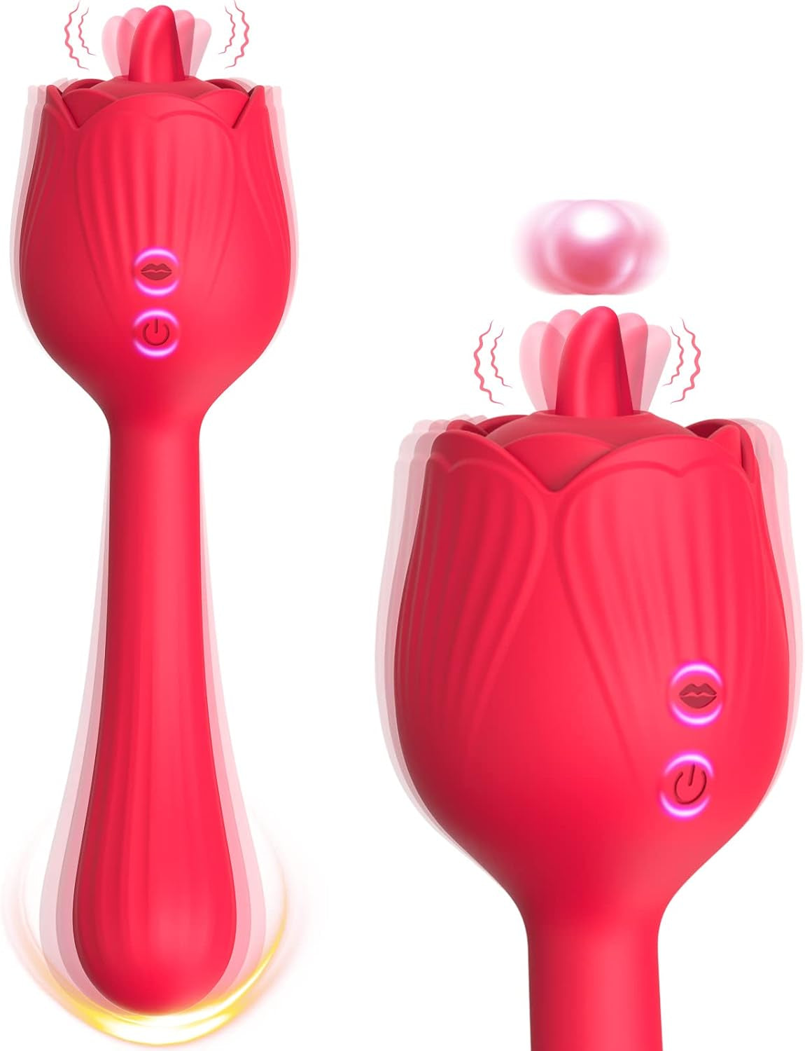 Licking Clitoral G-Spot Dildo Vibrator, Rose Sex Toys for Women Rechargeable Clit Nipple Anal Vaginal Massager with 10 Modes, Blowjob Adult Sex Toy & Game