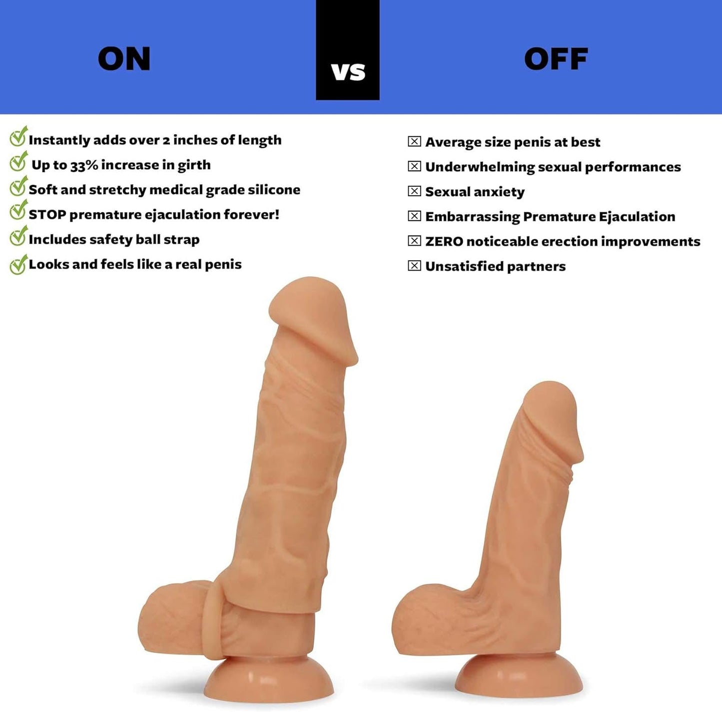 Natural Penis Extension Sleeve for Men by , 6.5 Inch Realistic Medical Grade Silicone Erection Enhancing Cock Sheath, Flesh Color