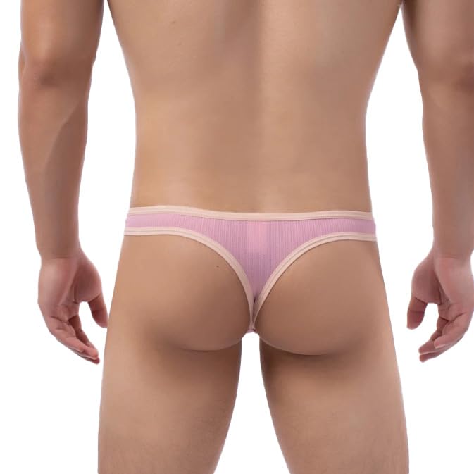 Faringo Men's Comfortable Thong Low Rise Bikini Pants Pink