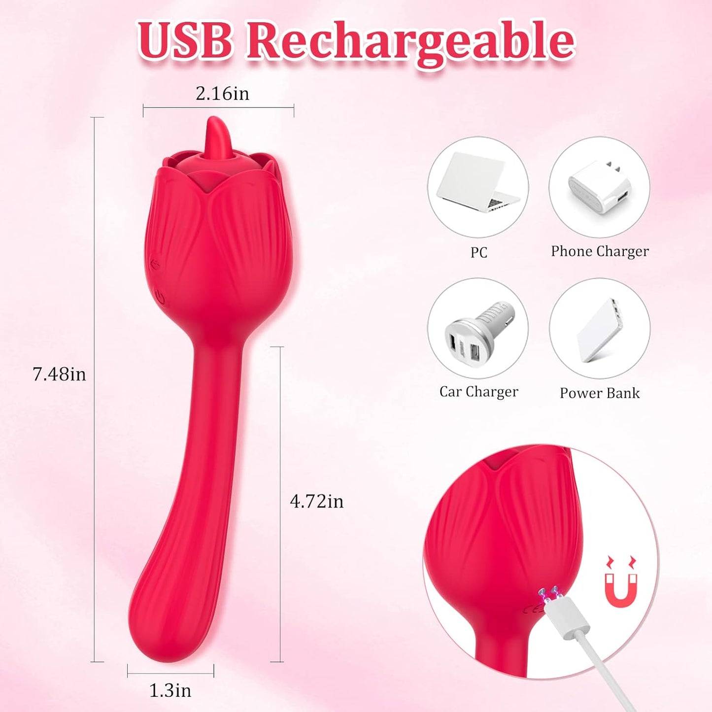Licking Clitoral G-Spot Dildo Vibrator, Rose Sex Toys for Women Rechargeable Clit Nipple Anal Vaginal Massager with 10 Modes, Blowjob Adult Sex Toy & Game