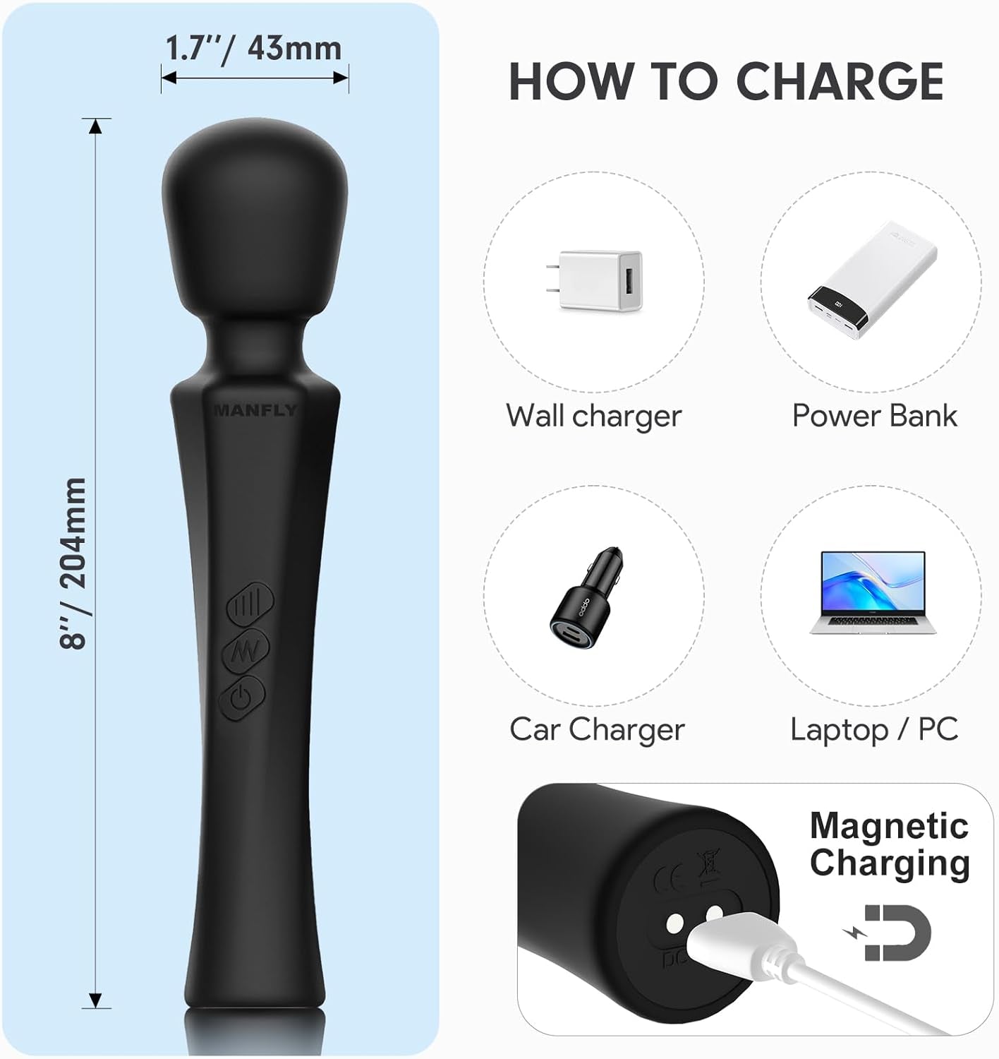 Muscle Massager, Home Massage Tool, Handheld Electric Powerful Rechargeable Waterproof Neck Shoulder Back Leg Massager (Black)
