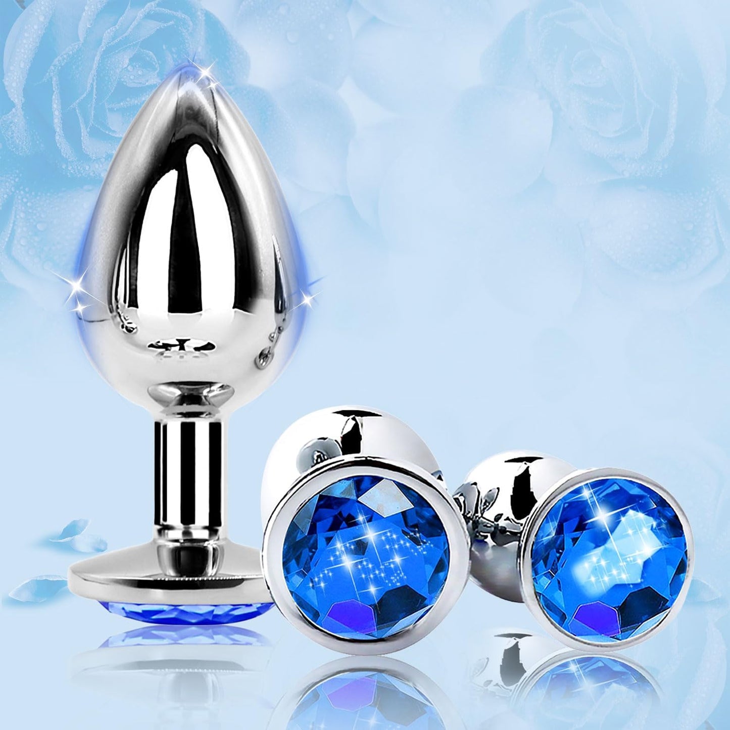 BKL3-3 Sizes of Stainless Steel Universal Exercise Plug Kit for Men and Women (Blue) Male Exercise Metal Crystal Diamond Beginner Plug Kit