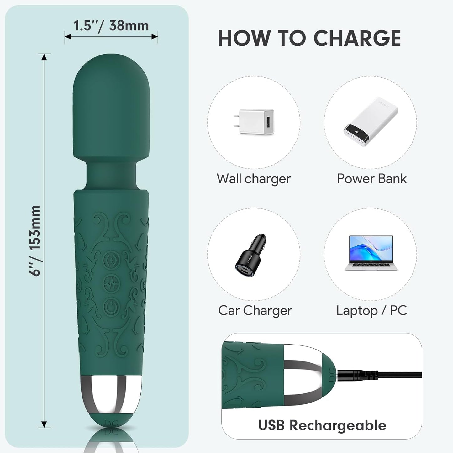 Electric Neck Massager, Rechargeable Handheld Waterproof Mini Massager, Green