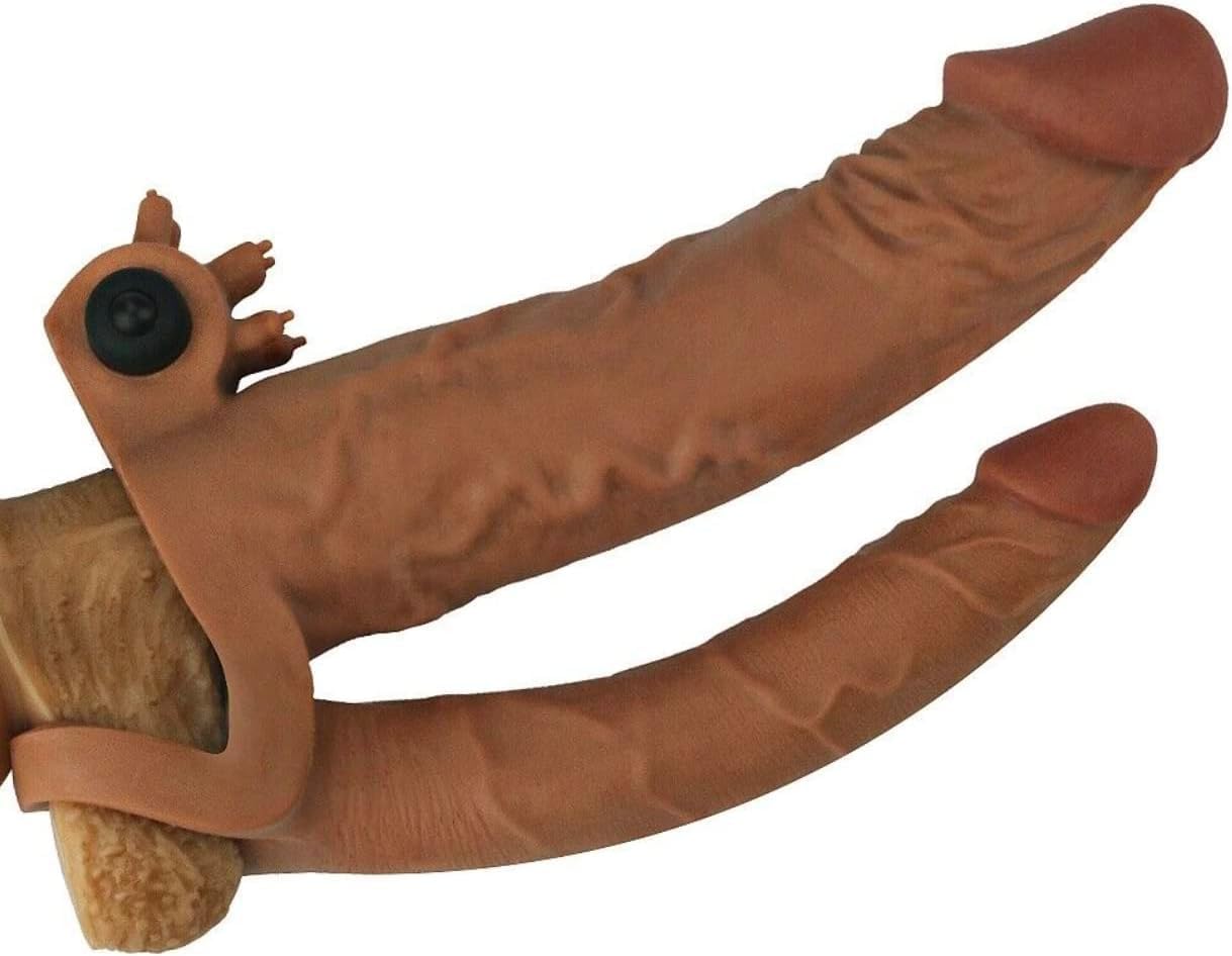 DilshodStore Vibrating Double Penetration Black Penis Extension Cock Sleeve Anal Sex Dildo Kelly Kessa