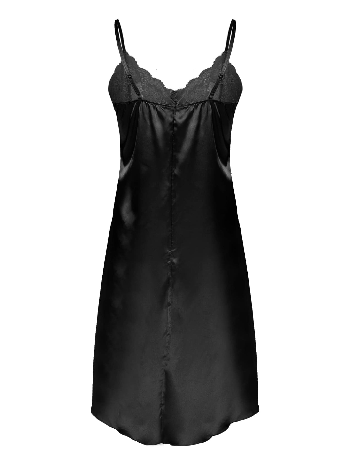 LiiYii Mens Sissy Lingerie Nightdress Crossdresser Sleepwear Lace Patchwork Satin Babydoll Dresses Black Medium