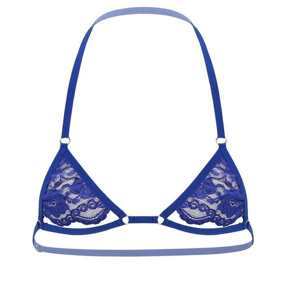 Men Sissy Lace Bra Bralette Tops Crossdresser Gay Underwear Strap Girly Halter Sexy Lingerie Sleepwear Nightwear, Blue 2, One Size