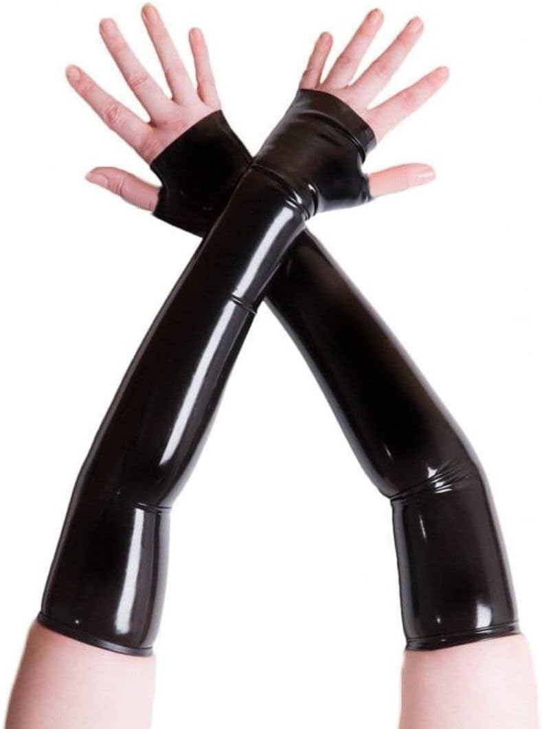 Latex Fingerless Long Gloves (Opera Length) Fetish - Black (X-Large)