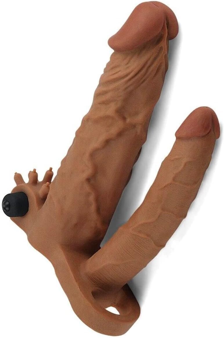DilshodStore Vibrating Double Penetration Black Penis Extension Cock Sleeve Anal Sex Dildo Kelly Kessa