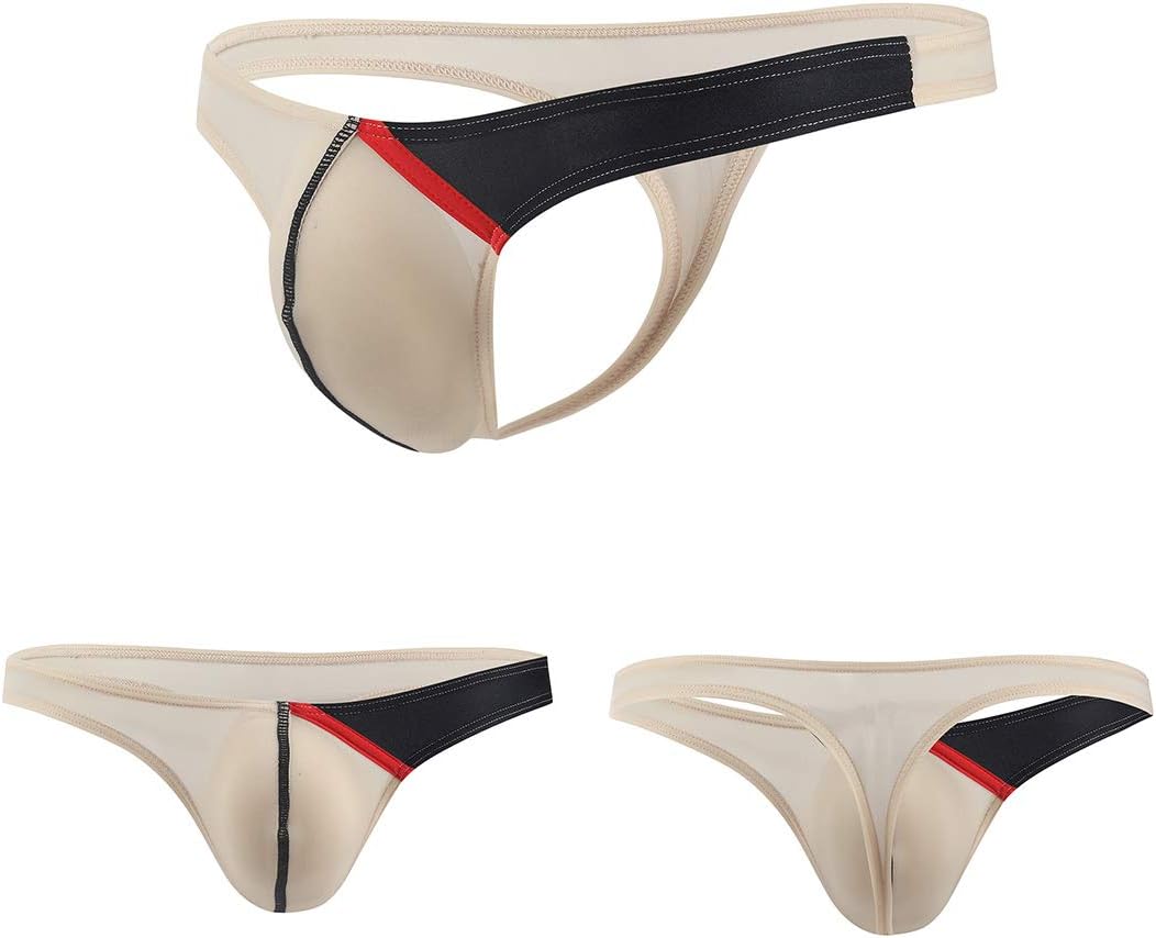 FEOYA Men's Underwear Thongs Low Waist Ice Silk Briefs Bikini Bulge Enhancing