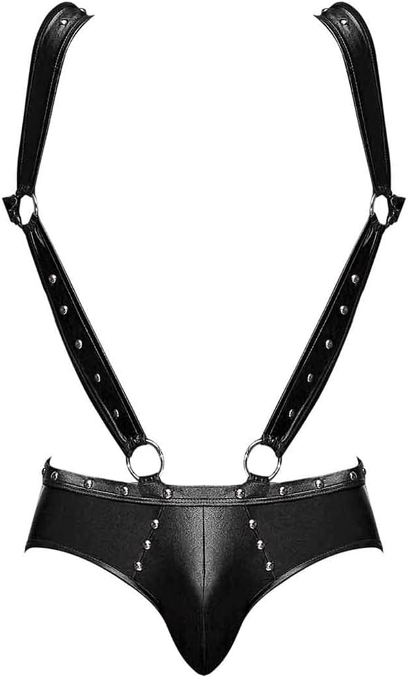Male Power '=Fetish Uranus Nylon Spandex Moonshine Harness Brief Black L/XL