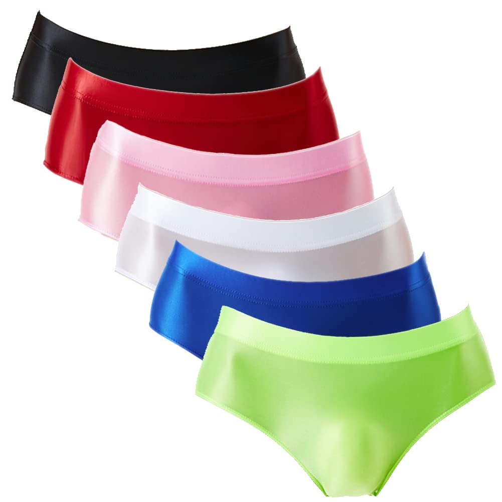 Summer Code Mens Sissy Panties Stretchy Silky Glossy Bikini Briefs Underwear Lingerie Underpants for Men, 6-pack Assorted 2, X-Large
