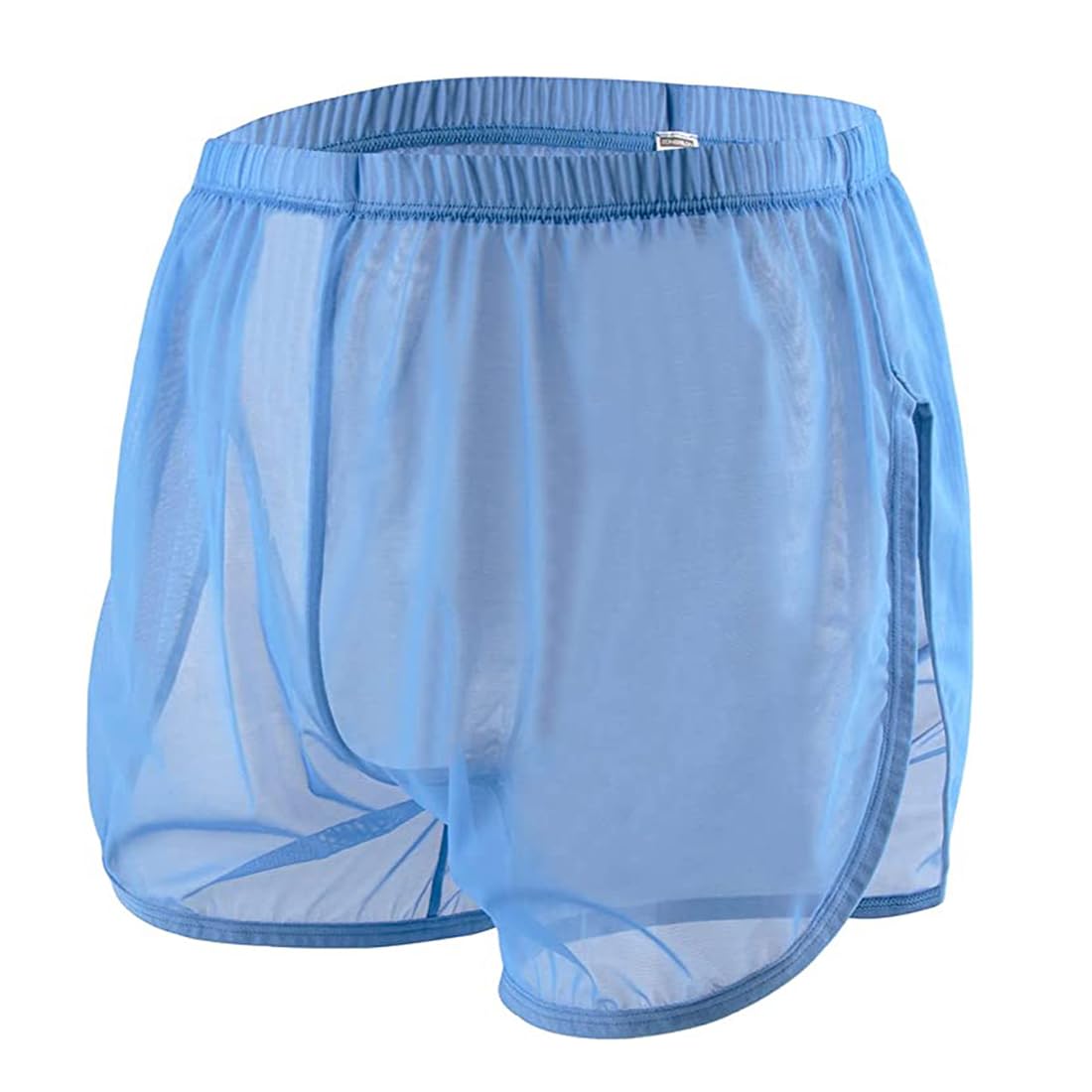 YINYOUYU Mens See Through Shorts Sexy Mesh Underwear Large Split Side Boxer Loose Lounge Breathable Underpants M Blue