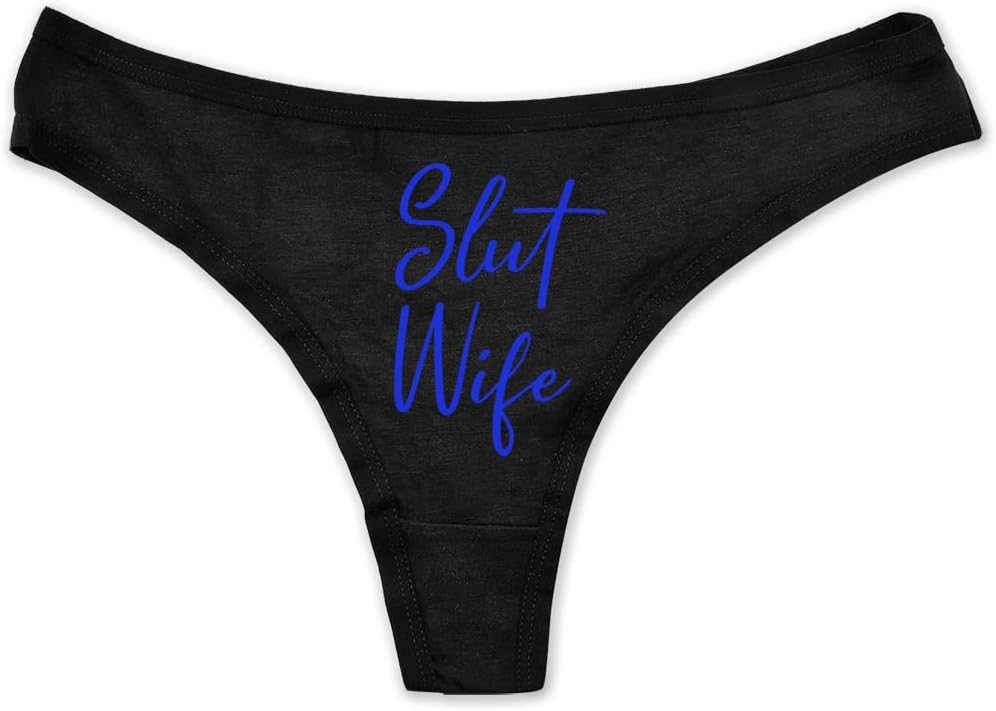 Wife Funny Women Fetish Underwear Black High Rise Thong, Dirty Undies, Navy, Small