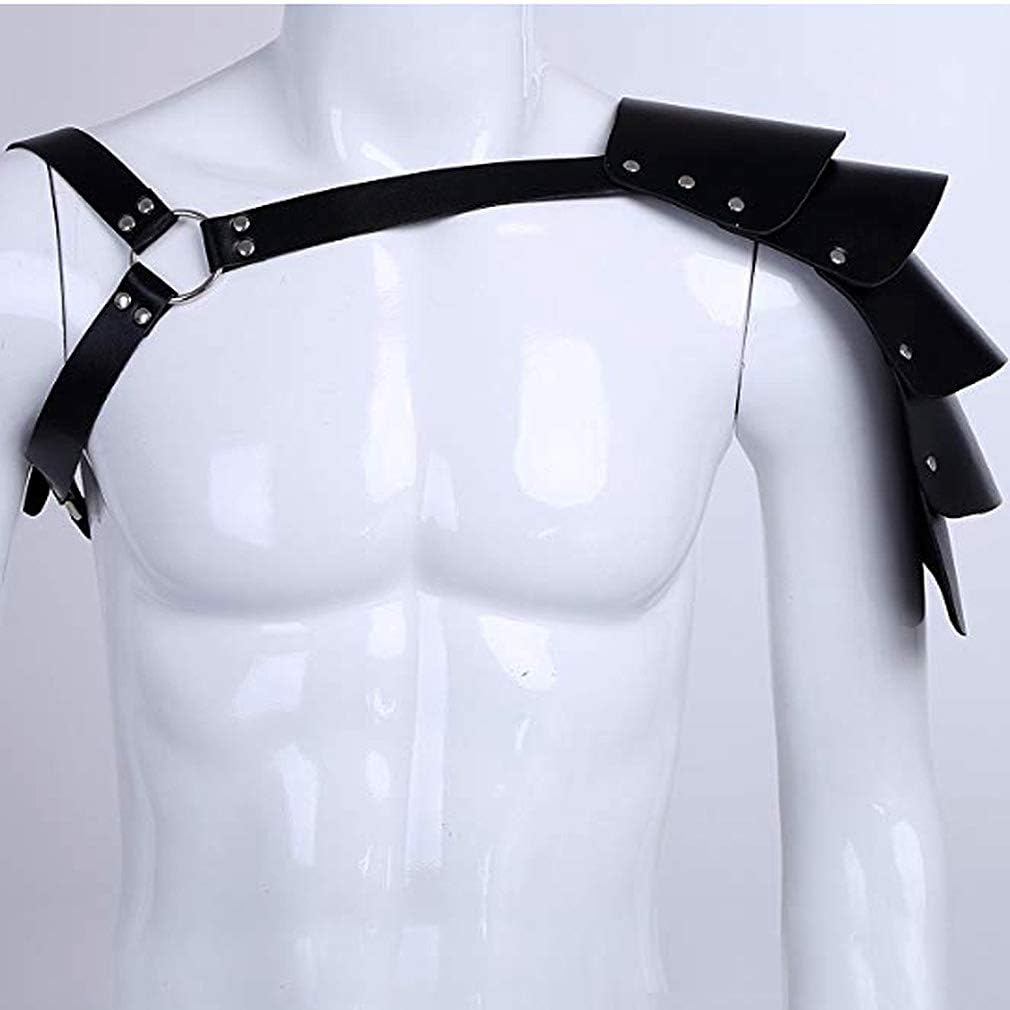 Men Leather Body Harness Cage Bra Shoulder Guard Armor Steampunk Goth Fetish