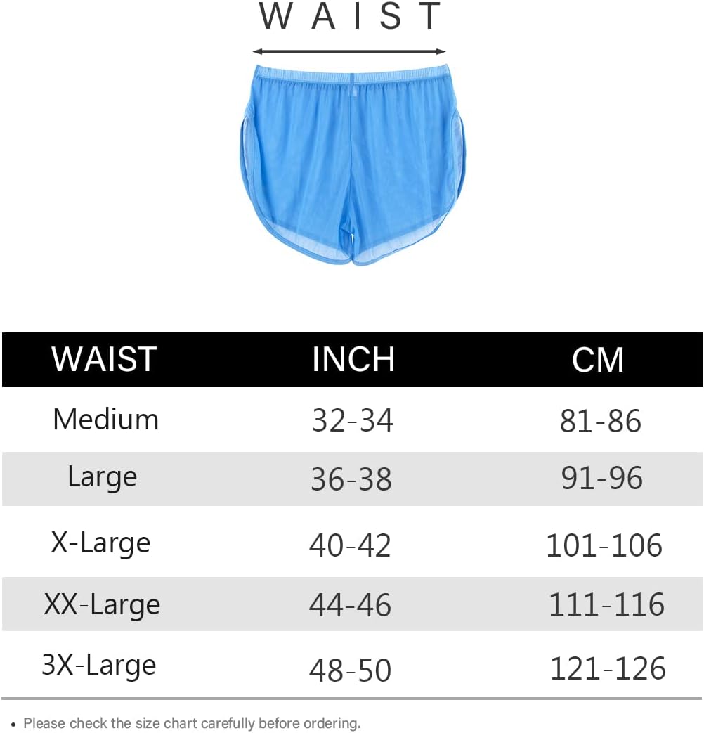 YINYOUYU Mens See Through Shorts Sexy Mesh Underwear Large Split Side Boxer Loose Lounge Breathable Underpants M Blue