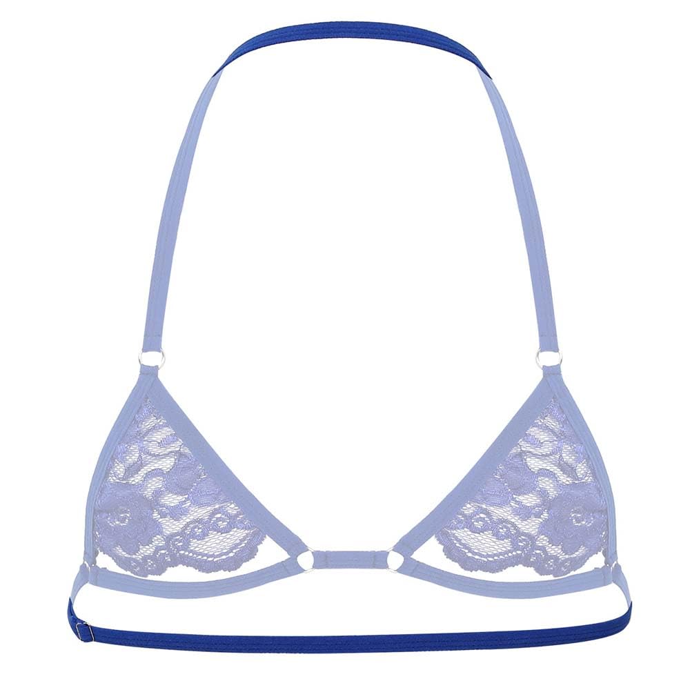 Men Sissy Lace Bra Bralette Tops Crossdresser Gay Underwear Strap Girly Halter Sexy Lingerie Sleepwear Nightwear, Blue 2, One Size