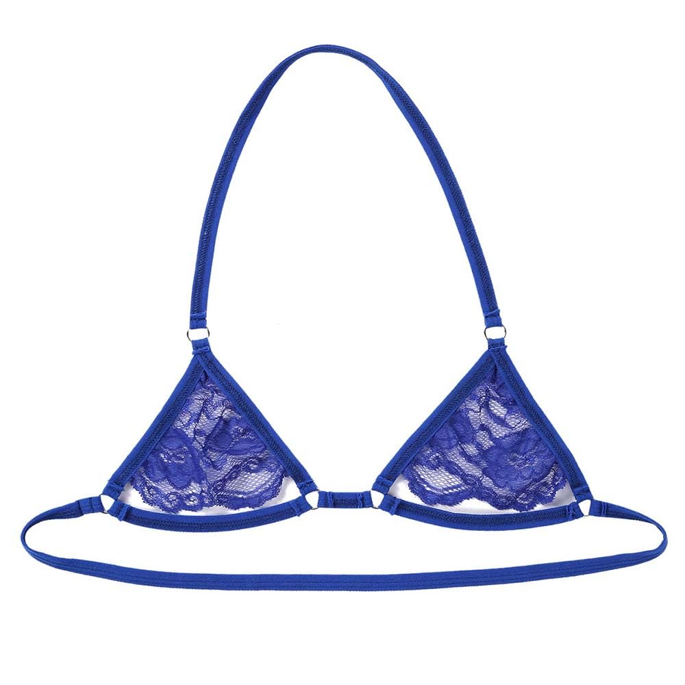 Men Sissy Lace Bra Bralette Tops Crossdresser Gay Underwear Strap Girly Halter Sexy Lingerie Sleepwear Nightwear, Blue 2, One Size