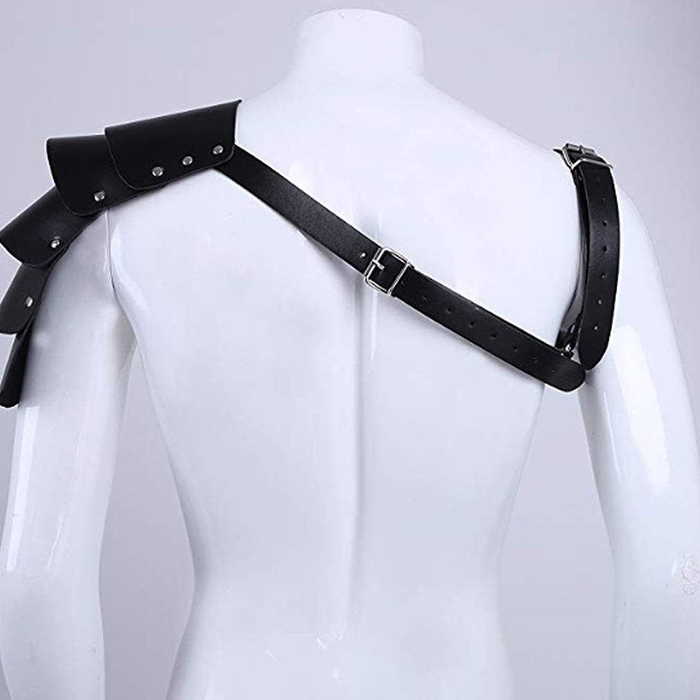 Men Leather Body Harness Cage Bra Shoulder Guard Armor Steampunk Goth Fetish