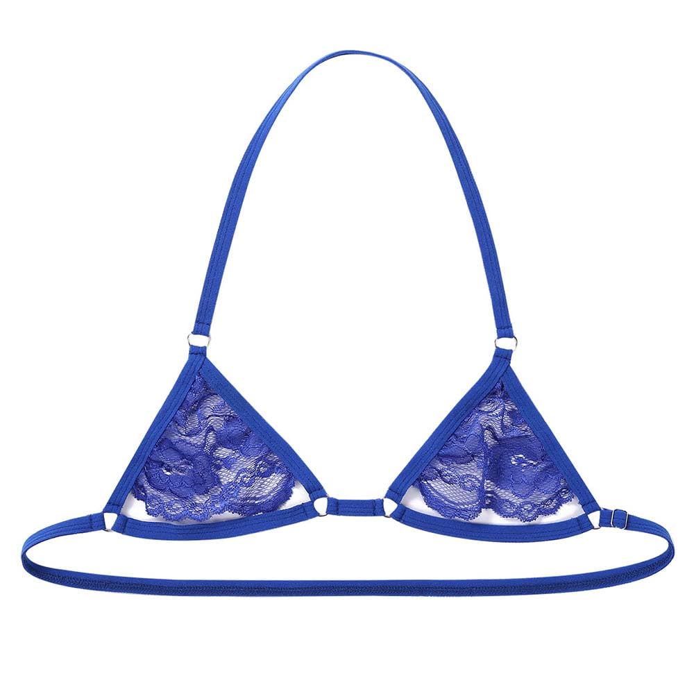 Men Sissy Lace Bra Bralette Tops Crossdresser Gay Underwear Strap Girly Halter Sexy Lingerie Sleepwear Nightwear, Blue 2, One Size