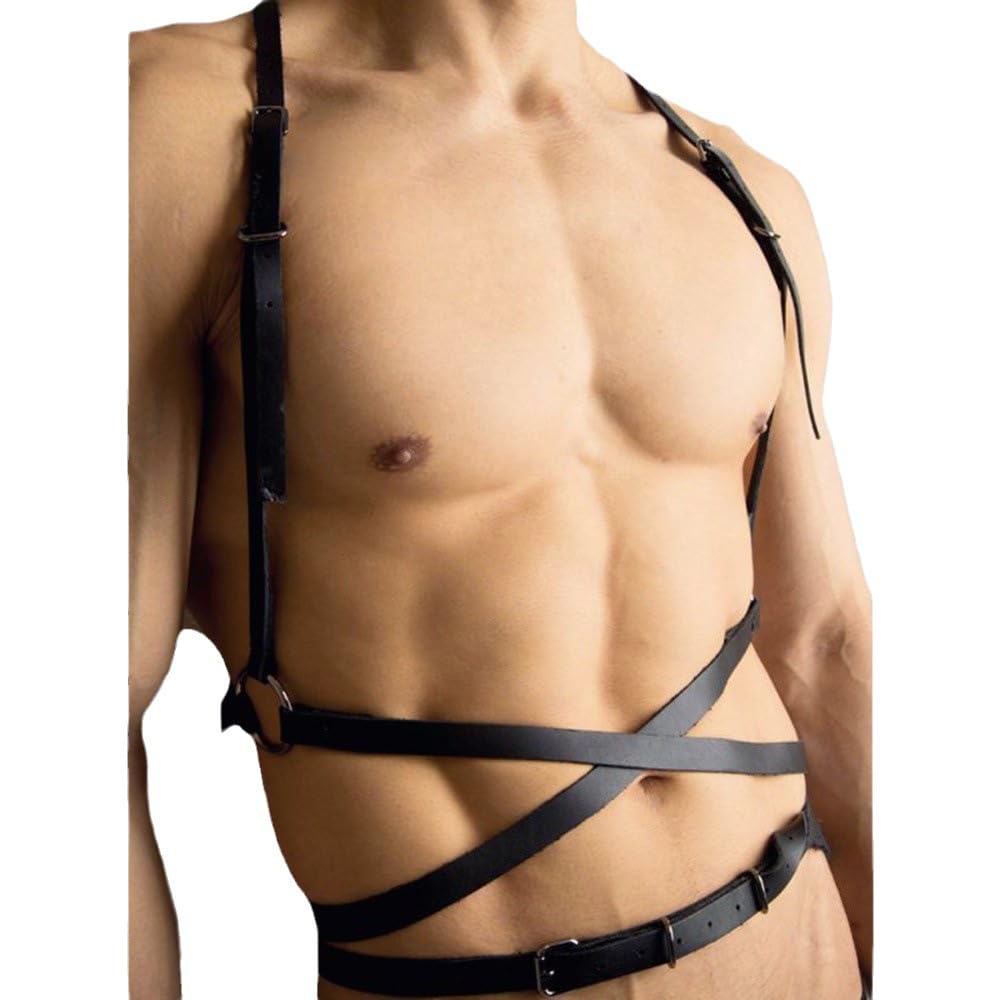Mens Full Body Harness Leather Chest Harness Punk Belt Sexy Costume Gay Clothing Fetish Sexual Self Bondage Clubwear (Color : White, Size : One size)