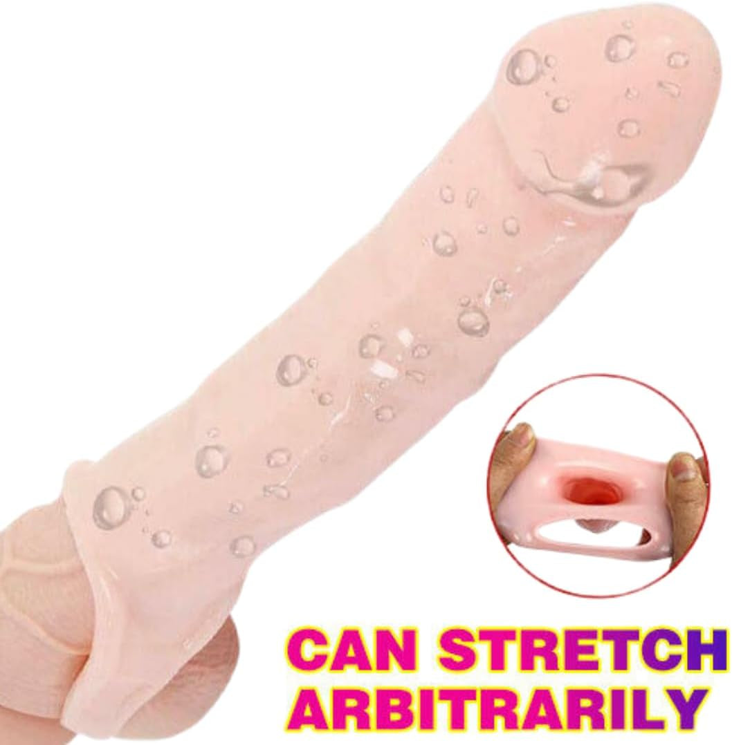 9" Penis Sleeve Male Cock Girth Enlarger Enhancer Penis Sleeve Silicone Penis Sleeve Sheath Cock Dick Girth Extender Enlarger Silicone Extension with Ball Stretcher for Men Sex Toy
