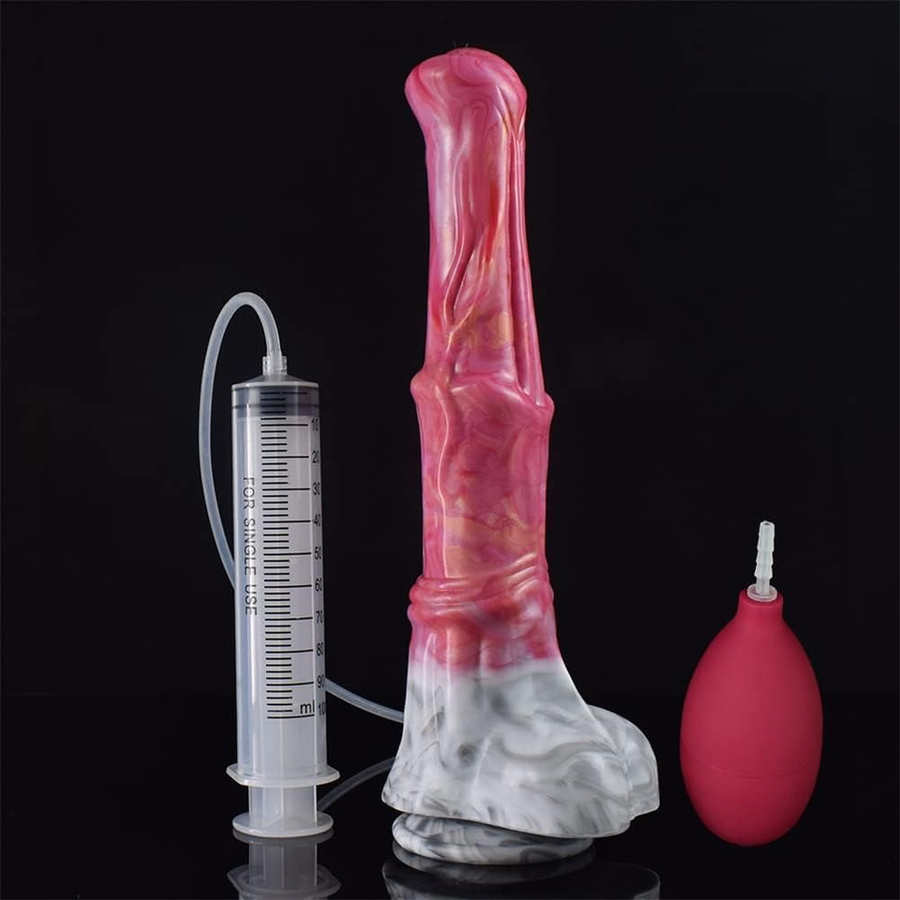 12 Inch Realistic Squirting Dildo Ejaculating Lifelike Knotted Dildo Large Horse Dildo Dildo with Suction Cup Adult Sex Toy for Women - Red Grey