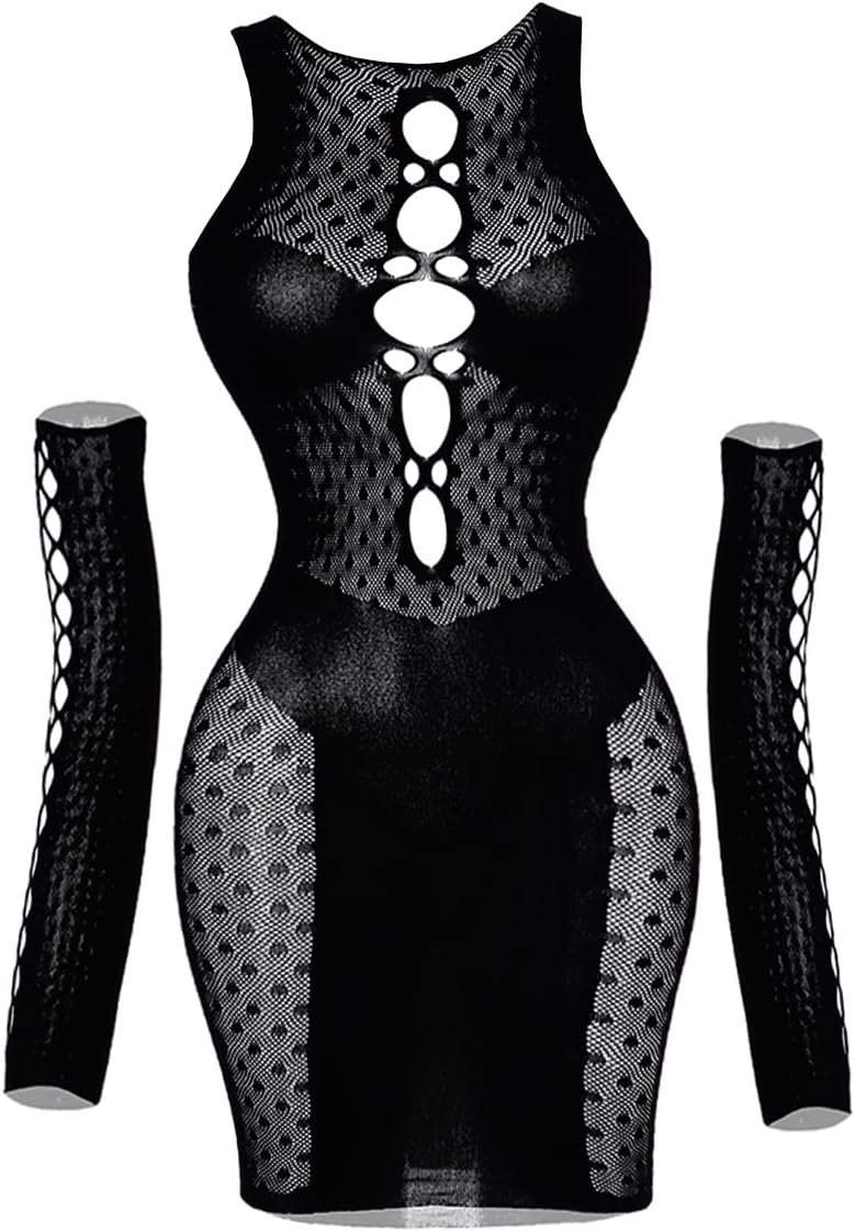 Buitifo Sexy Lingerie for Women Dress One Piece Babydoll Sleepwear Party Clubwear with Oversleeve (Black,M)