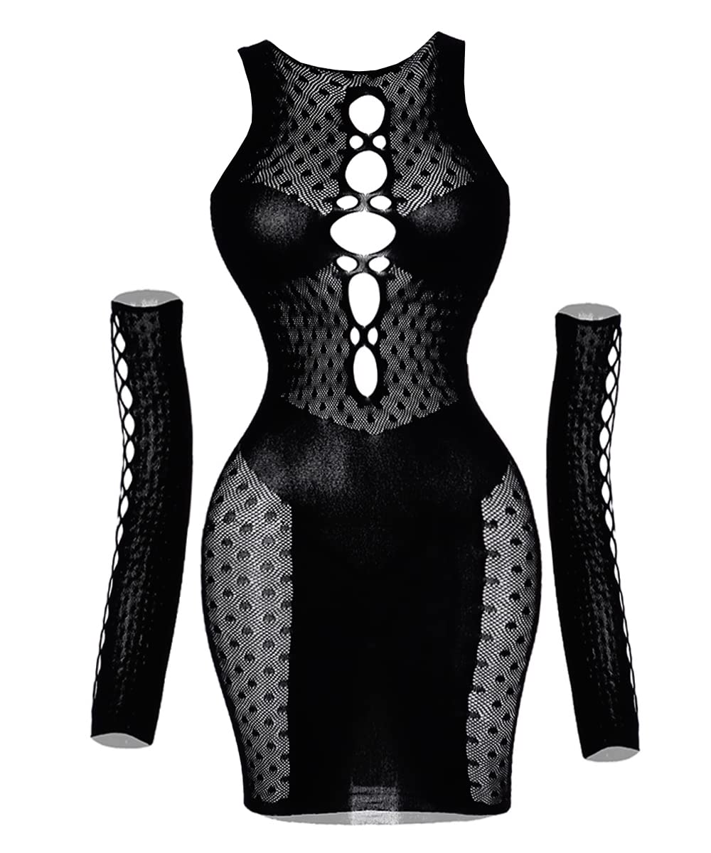 Buitifo Sexy Lingerie for Women Dress One Piece Babydoll Sleepwear Party Clubwear with Oversleeve (Black,M)