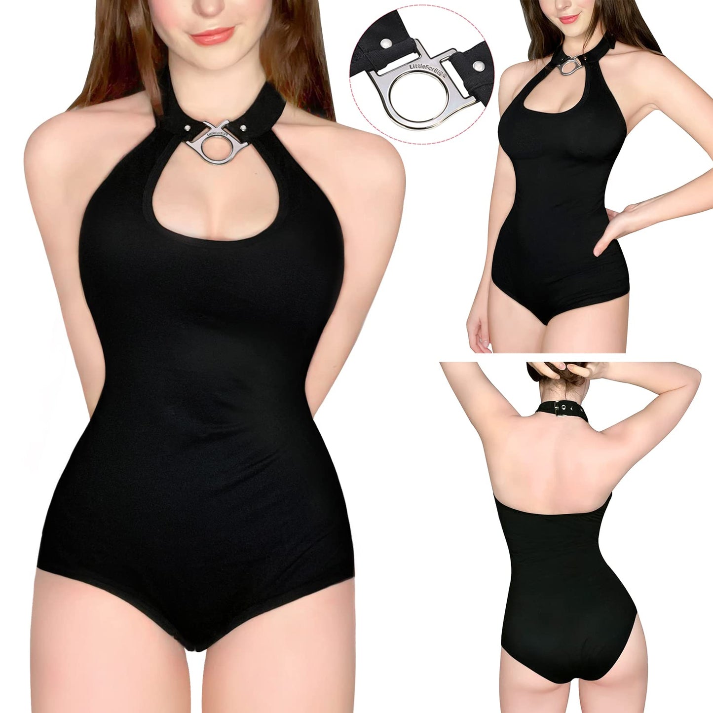 Littleforbig Cotton Romper Onesie Pajamas Bodysuit - Drop Collar Bondage Bodysuit 2XL