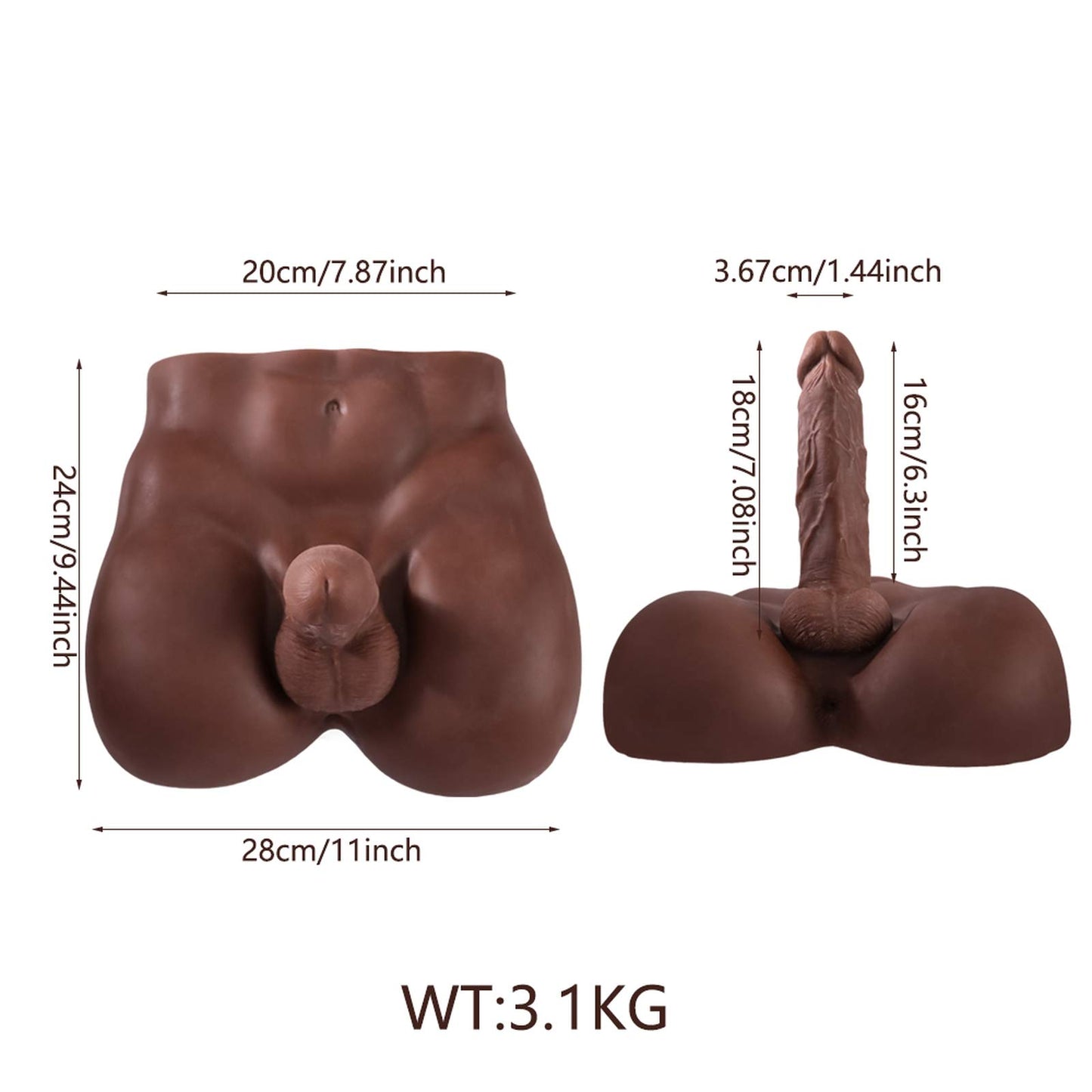 Hliang Dildo Sex Dolls - Lifelike 3D Torso Masturbation Dildo and Vaginal Love Dolls Realistic Sex Toys for Women Couple (Dark Brown)
