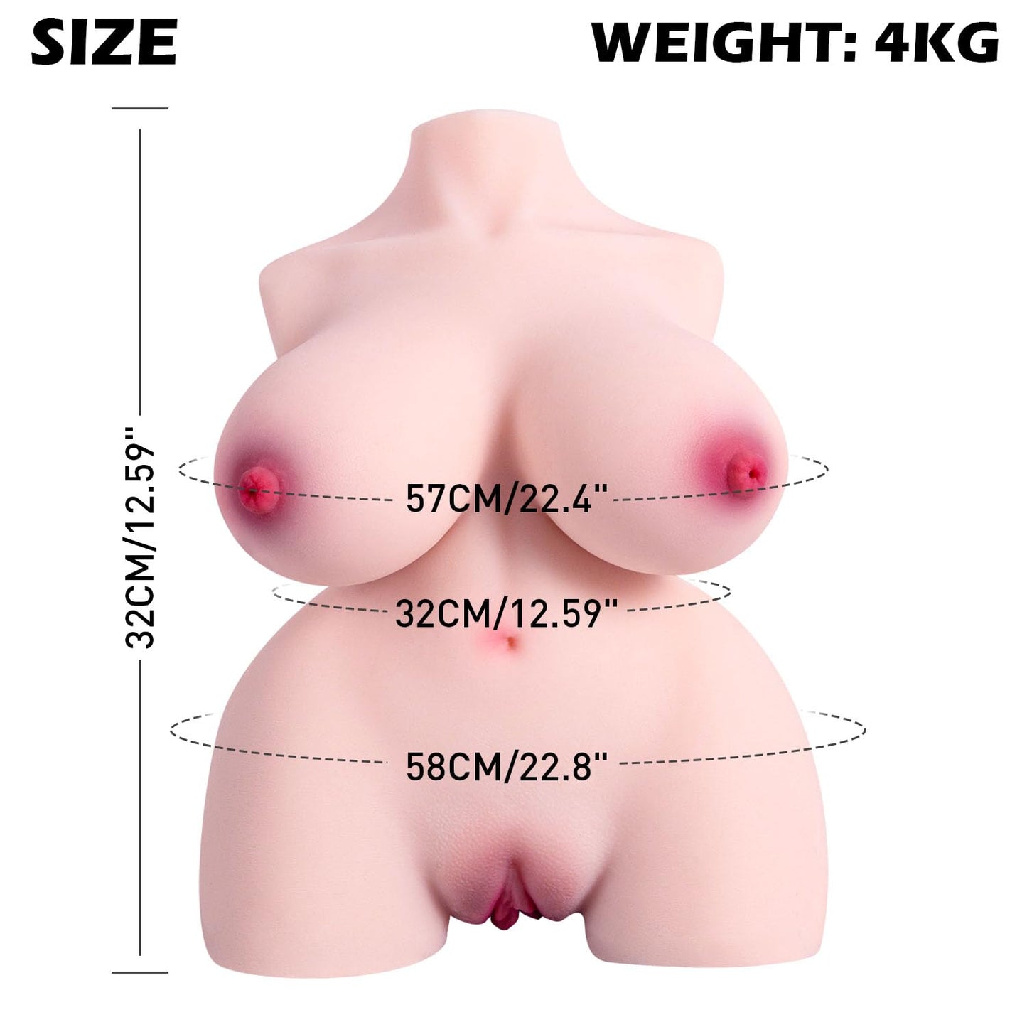 8.8lb Adult Sex Doll Male Masturbator, 4 in 1 Men Love Doll Realistic Torso Sex Dolls with Pussy Ass Boobs Masturbation Penetrable Nipples Sex Toys for Men TPE Material Manufacture
