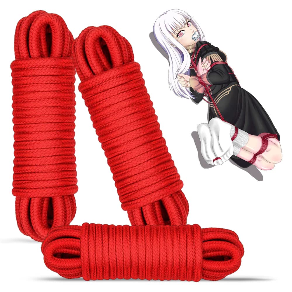 32 Feet/10m BDSM Bondage 3pack Soft Cotton Rope Sex Bondage Kit Sex Toys for Women Men and Couples (Red)