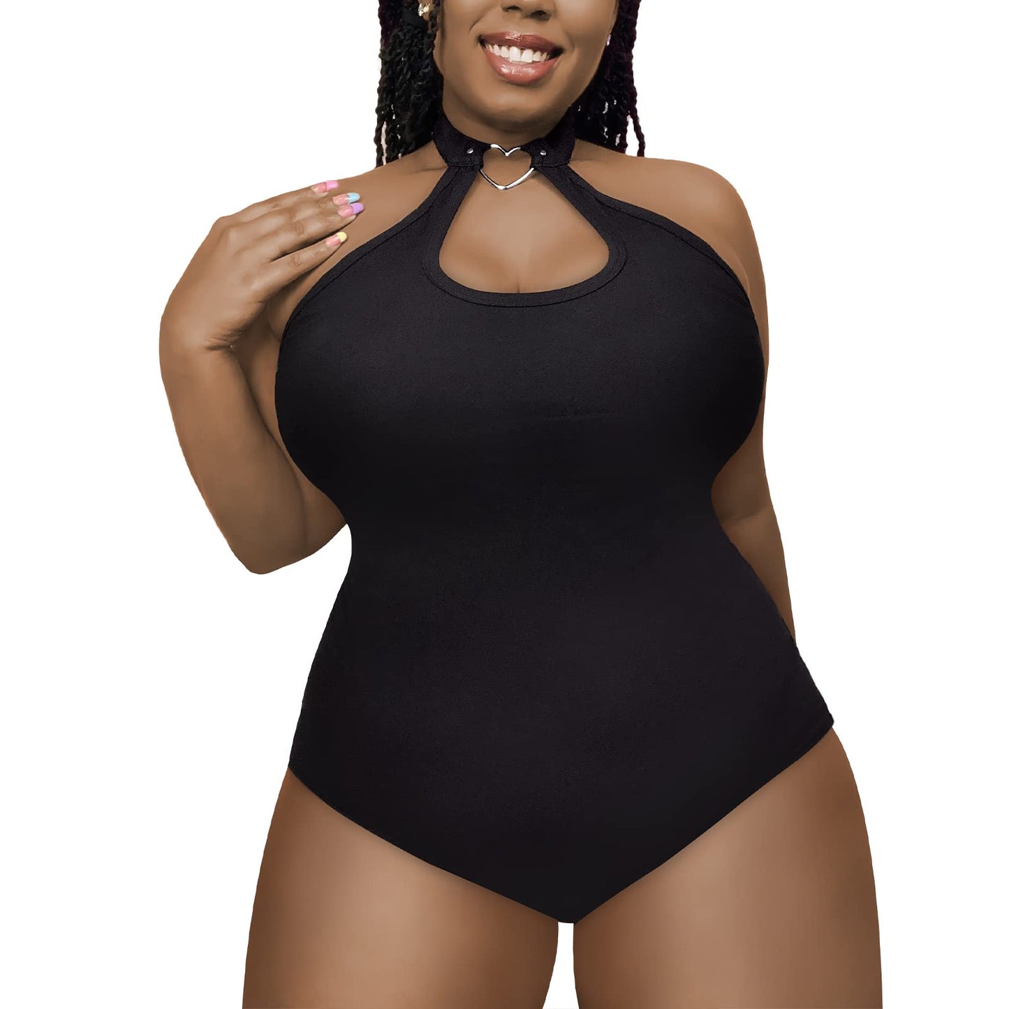 Littleforbig Cotton Romper Heartbreaker Collared Onesie Bodysuit 3XL Black