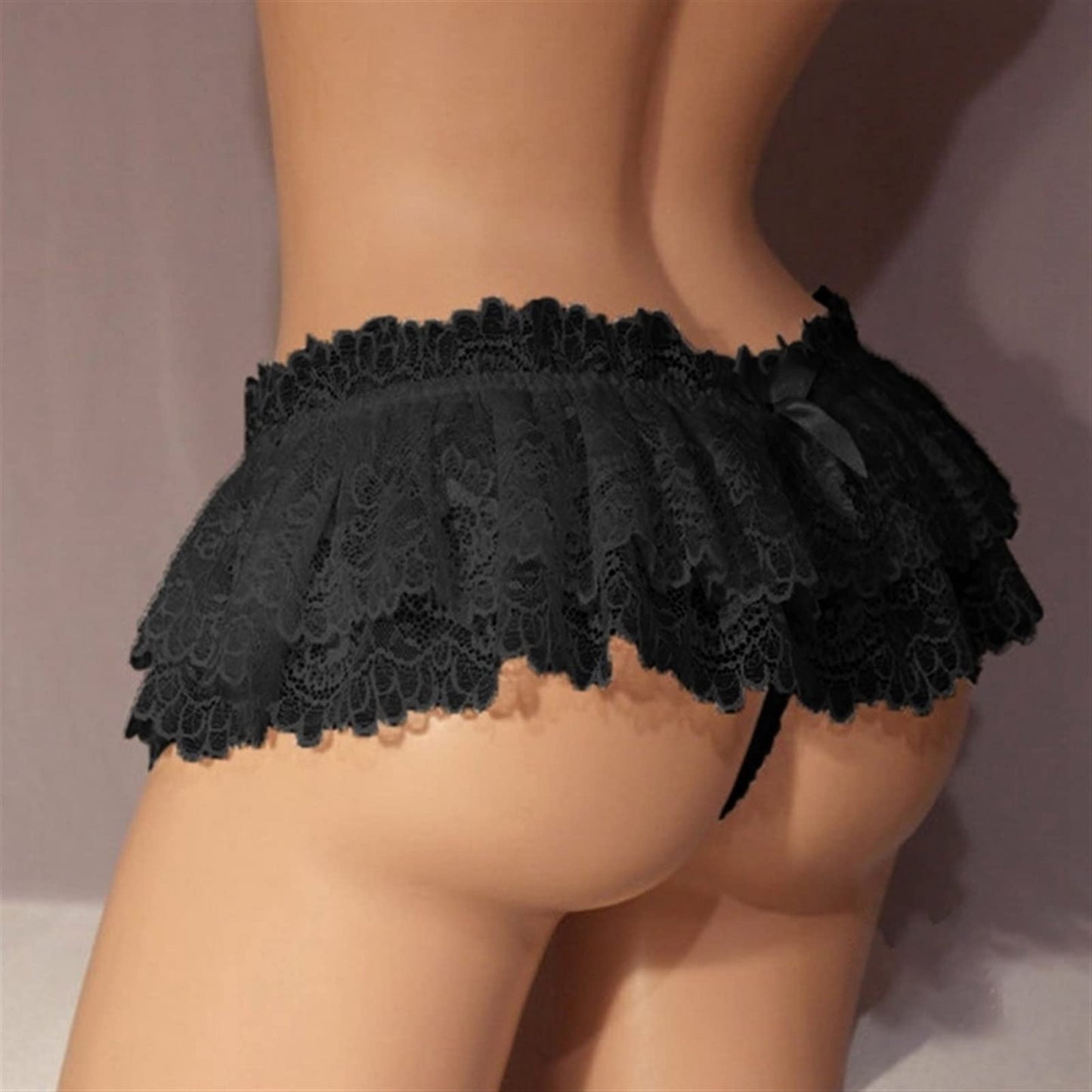 Eeghurt Sissy Lace Panties Men's Ruffled Panties Thongs Mini Skirt Thongs Gay Lingerie (Color : Pink, Size : 1pc)