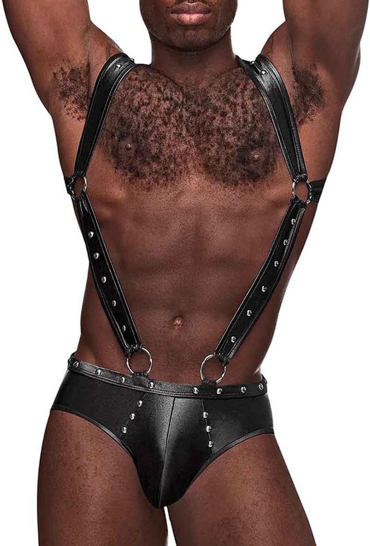 Male Power '=Fetish Uranus Nylon Spandex Moonshine Harness Brief Black L/XL