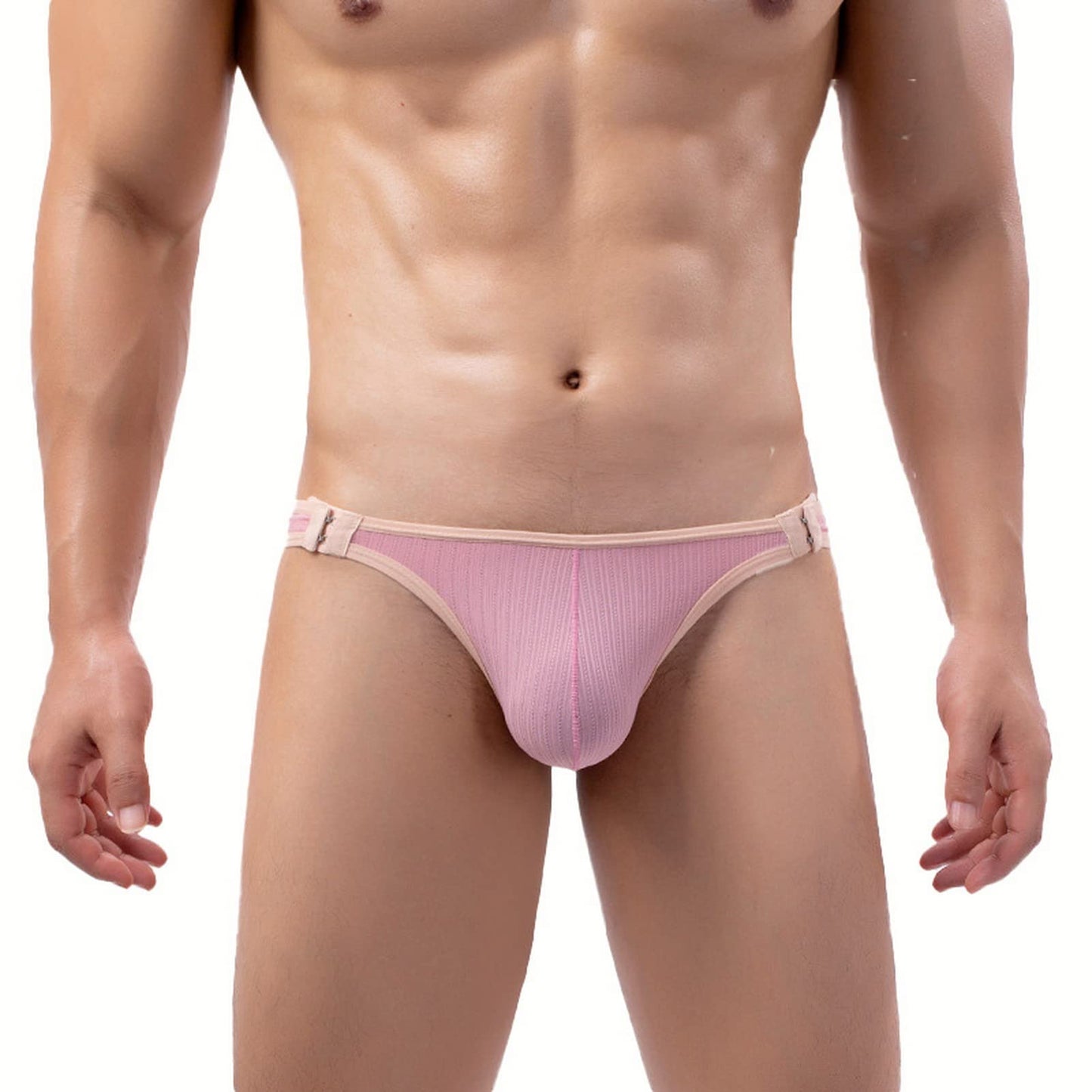 Faringo Men's Comfortable Thong Low Rise Bikini Pants Pink