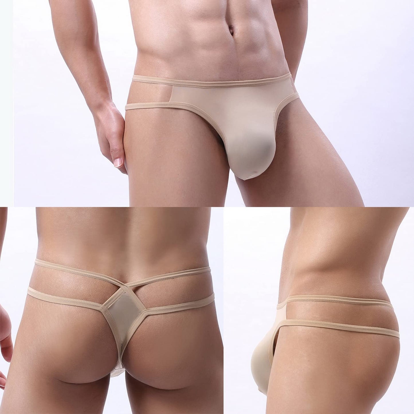 Faringoto Men's Thong Bikini Underwear,Seamless Thongs,Men's Ice Silk G-String