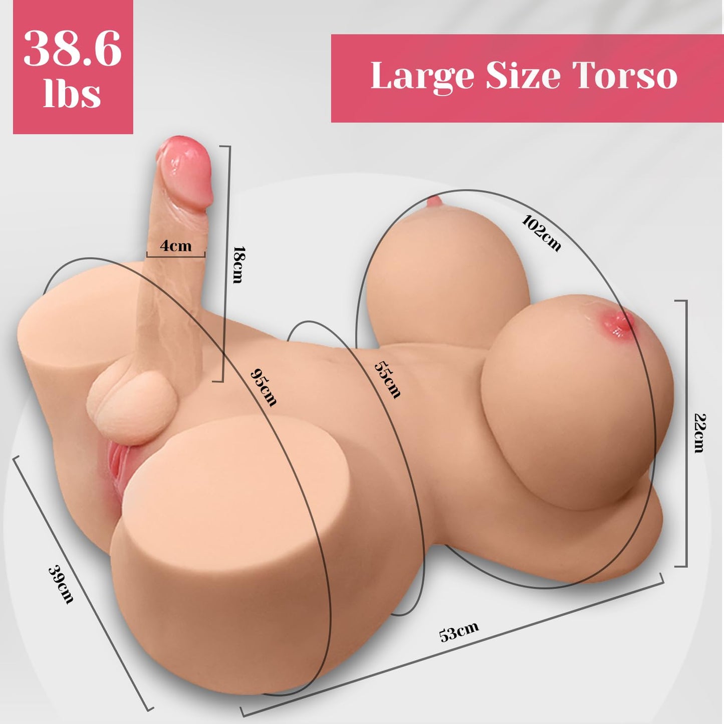 Erocit Shemale Sex Doll Torso (38.6 lb) with 7 inch Realistic Dildo, Life Size Sex Doll for Men Women Couples & Adults Sexual Wellness & Pleasure Juguetes Sexuales, Lifelike Anal & Pussy Holes