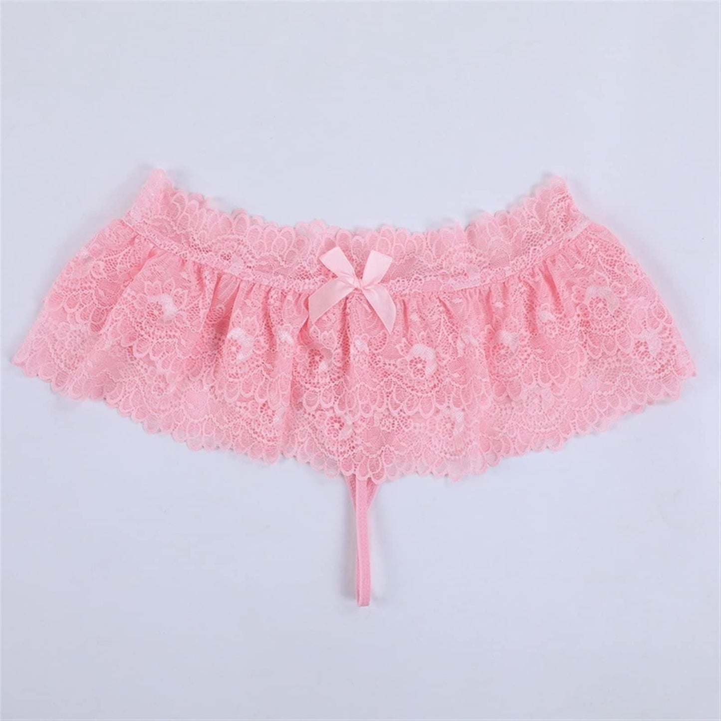 Eeghurt Sissy Lace Panties Men's Ruffled Panties Thongs Mini Skirt Thongs Gay Lingerie (Color : Pink, Size : 1pc)