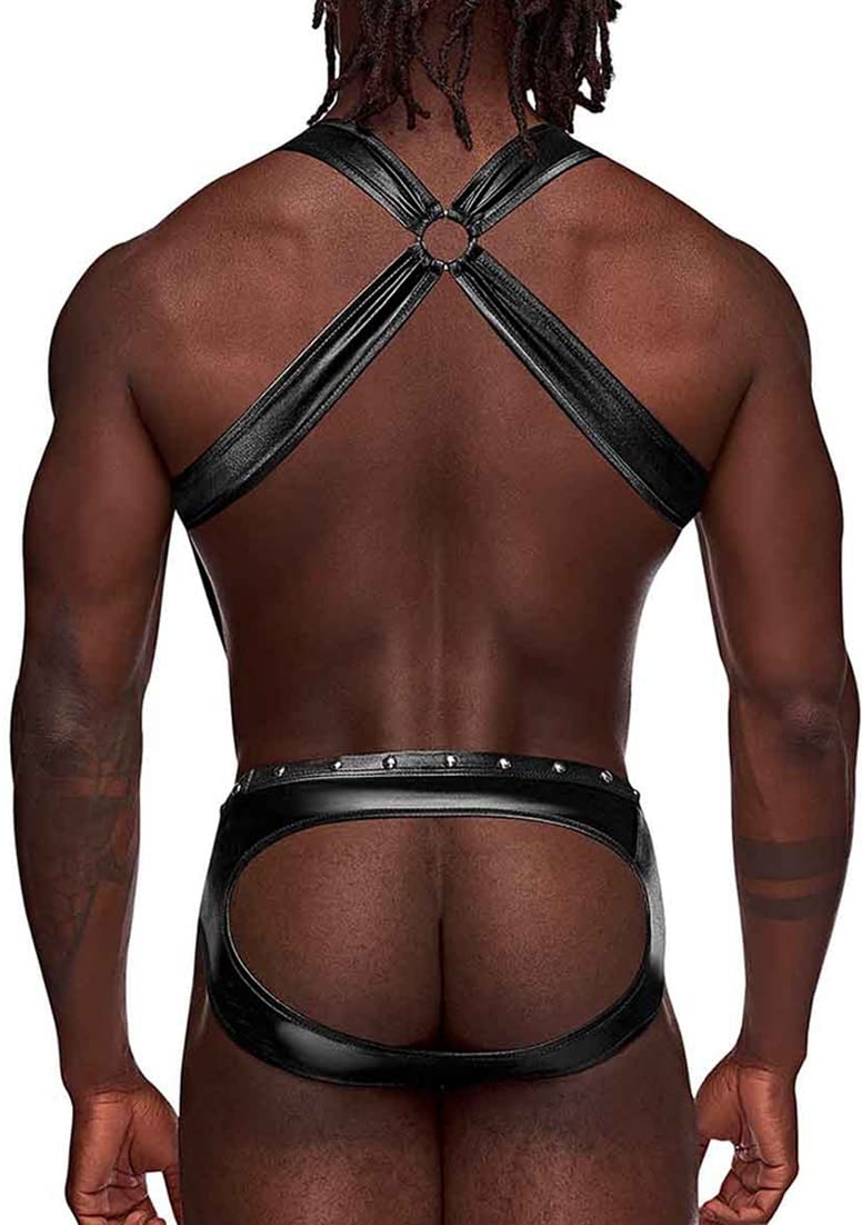 Male Power '=Fetish Uranus Nylon Spandex Moonshine Harness Brief Black L/XL