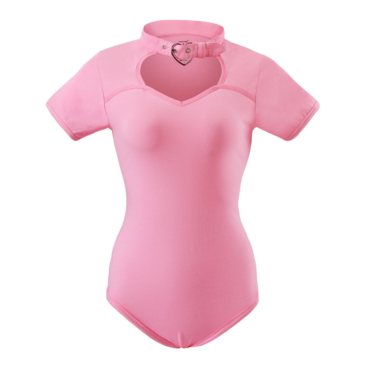 Littleforbig Cotton Button Crotch Romper Onesie Pajamas Bodysuit - Collared Pink S