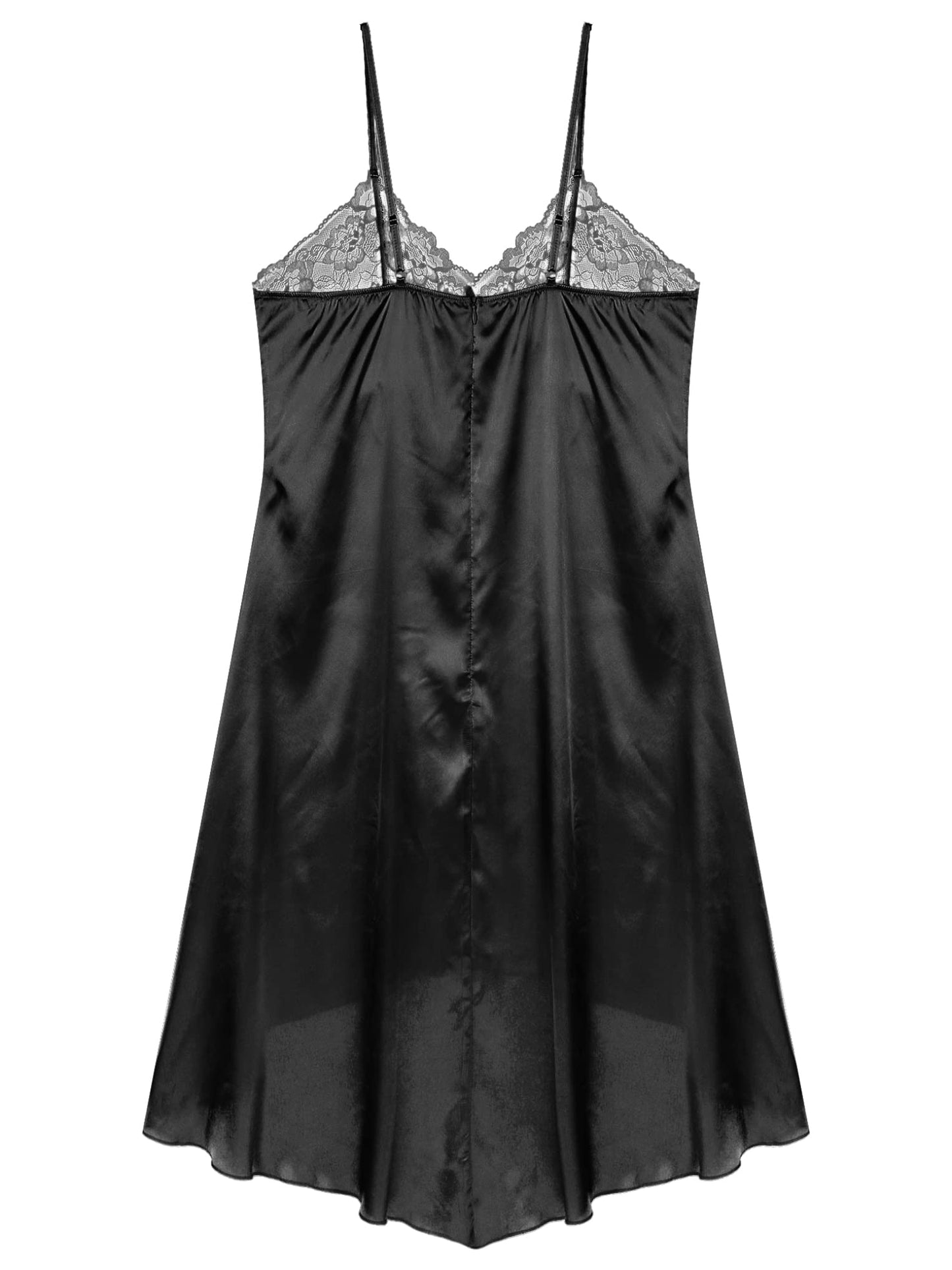 LiiYii Mens Sissy Lingerie Nightdress Crossdresser Sleepwear Lace Patchwork Satin Babydoll Dresses Black Medium