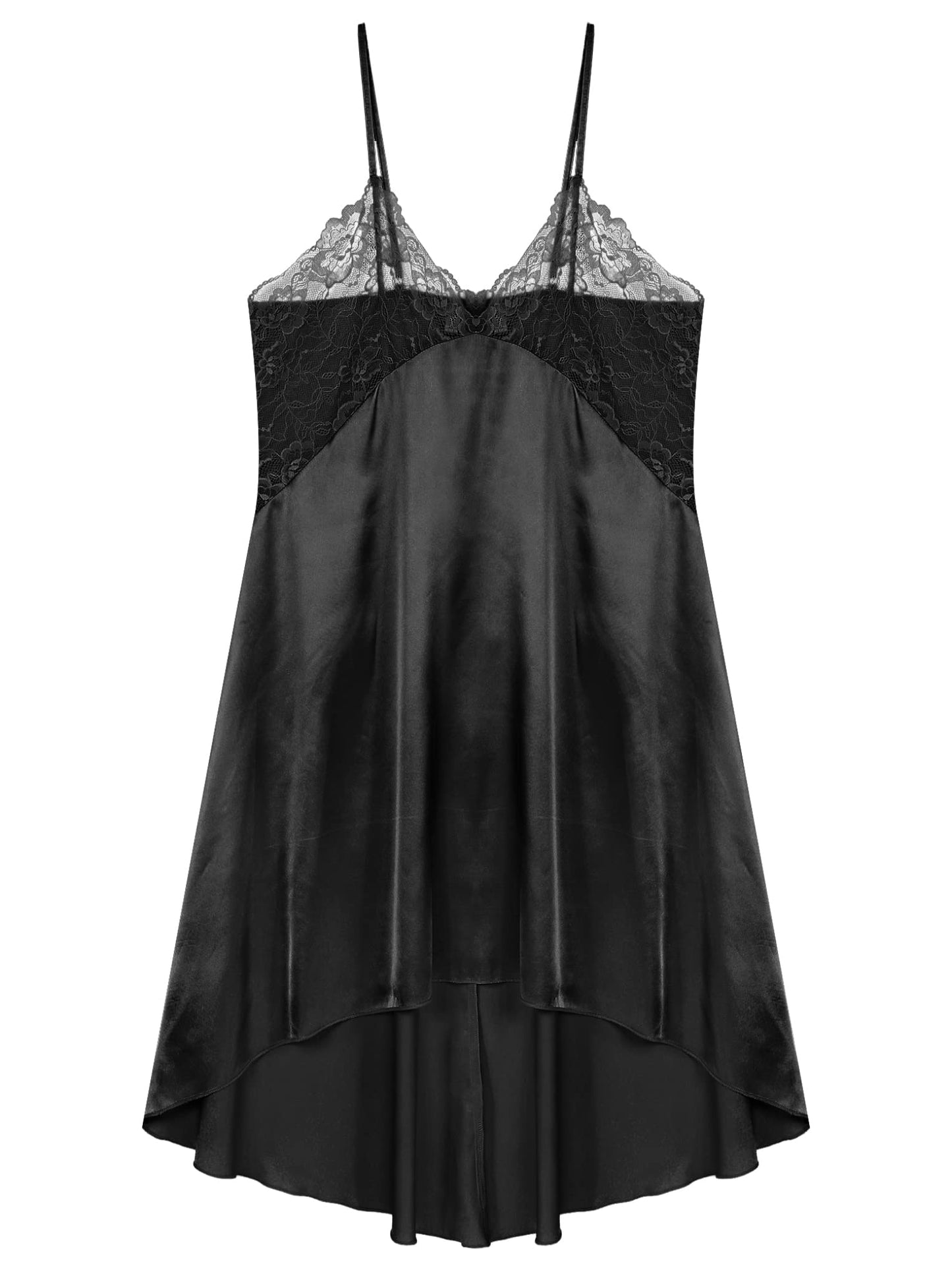 LiiYii Mens Sissy Lingerie Nightdress Crossdresser Sleepwear Lace Patchwork Satin Babydoll Dresses Black Medium